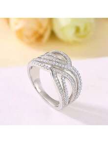 1 chiếc nhẫn hình sóng sang trọng, trang sức thời trang khảm đá Zirconia tổng hợp sáng bóng, nhẫn đính hôn cho nữ, nhẫn đeo hàng ngày, nhẫn dự tiệc cưới, quà tặng kỷ niệm tinh tế. - bạc - Xem 4