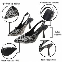 Giày sandal cao gót mũi nhọn màu đen dành cho nữ, mẫu Xuân/Hè 2026, kiểu dáng gót thấp (kitten heel), cao 8.5cm, thiết kế hở mũi, họa tiết da báo, kiểu dáng gợi cảm, thanh lịch. - màu đen - Xem 8