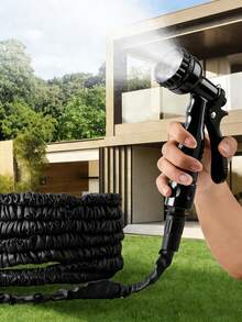 Bộ 1 vòi tưới vườn mềm dẻo màu đen, có thể kéo dài, kèm vòi phun điều chỉnh 7 trong 1, thích hợp tưới cây, tưới cỏ, tắm cho thú cưng, rửa xe, sử dụng được quanh năm. - A - Xem 1