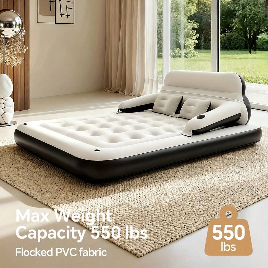 1pc Inflatable Air Mattress With Pillow And Backrest, Suitable For Indoor, Outdoor Camping And Beach Sleep - Multicolor - View 1