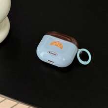 Blue Background 1pc Croissant + Blue Circle Earphone Case Compatible With Apple Pro3/Pro2/AirPods4/AirPods3/AirPods2, Fashion Women Earphone Case, Minimalist Earphone Case, Apple Earphone Case, Apple Earphone Cover, Men Earphone Case - Dusty Blue - View 5