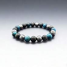 8毫米虎眼石火山石串珠手链，弹性天然石男士手链 - 彩色 - 查看 5