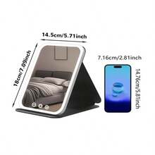Makeup Mirror With Lights, Portable Beauty Mirror With Lights, 3 Color Illumination, Dimmable Touch Screen, Rechargeable Desktop LED Folding Makeup Mirror - 黑色 - 查看 2