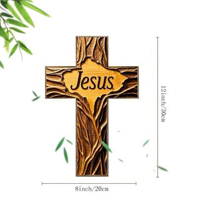 1 Piece Of Christ Vintage Wooden Cross, "Jesus" Wall Hanging Cross, Home Religious Decoration, Wall Art Decoration, Suitable For Living Room, Church, Bedroom, Office, Kitchen, Foyer Decoration, Holiday Decoration, 8x12 Inches