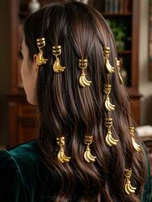 20pcs Fruit Dreadlock Hair Scrunchies Tassel Alloy Adjustable Dreadlock Hair Rings, Suitable For Daily, Party, Vacation Wear - Gold - View 8