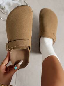 Casual Outdoor Beach Double Buckle Slip-On Comfortable Flat Sandals - Brown - View 5