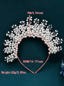 1pc Elegant Faux Pearl Bridal Crown Headband, Suitable For Wedding, Party, Easter - White - View 6