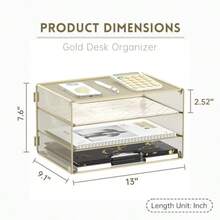 DALTACK - Bandeja organizadora de papel de 3 niveles para cartas malla metálica para el hogar y la oficina color amarillo dorado - Amarillo dorado - Ver 7