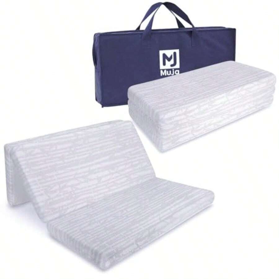 MUJA Colchon para Cuna de Esponja de Alta Precisión Colchoneta Plegable con Funda Extraíble con Cremallera y Bolsa de Transporte 100 x 66 x 5 cm Colchon Cuna de Viaje Impermeable Portátil y Cómodo - Blanco - Ver 1