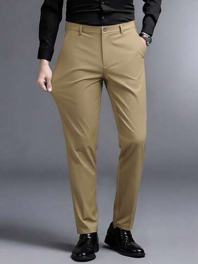 1pc Men's Fashionable Vintage Straight Slim Fit Suit Pants, Wrinkle-Resistant Minimalist Casual Dress Pants For Spring/Summer