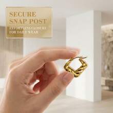 Pendientes cuadrados con un diseño geométrico simple y elegante en oro, que es sustancial y adecuado para que las mujeres los usen a diario - Pendientes - Ver 5