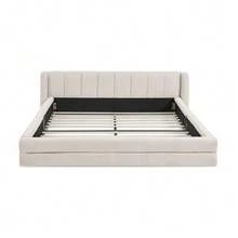 Double Bed 140*200cm, Chenille Fabric, Comfortable Backrest, Sturdy Eucalyptus And Iron Frame, Easy To Assemble, Beige (Without Mattress) - Beige - View 11