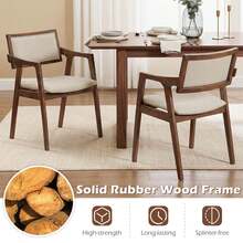 Rubber Wood Dining Chairs Set Of 2 With Arms,Curved Seat & Back For Room,Dark Beige - Beige - View 5