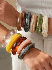 3件/4件复古优雅树脂手镯套装，时尚简约百搭，适合约会、度假、日常佩戴、派对、周年纪念等场合，是送给女性的理想礼物。 - 彩色 - 查看 3