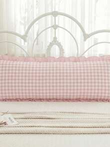 1pc Cute Pink Ruffle Minimalist Plaid Pleated Long Bolster Pillow Cover - Soft Polyester Fabric, Bedroom Sofa Decorative Lumbar Cushion Cover, Spring Decor, Suitable For All Seasons, - Pink - View 8
