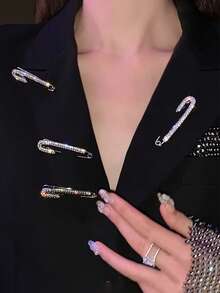 1pc Luxury Minimalist Large Brooch Pin Inlaid With Shiny Rhinestones, Elegant Collar Pin Accessory - Brooch - View 6