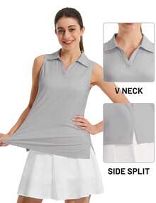 KEFITEVD Womens Golf Shirt Sleeveless UPF 50+ Polo Shirts Collared Tennis Tops V Neck Athletic Workout Quick Dry - Xám nhạt - Xem 6