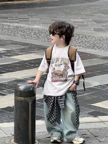 New Boys' Casual Round Collar Short Sleeve T-Shirt, 210g 100% Cotton, Kids' And Youth's Edition - White - View 1