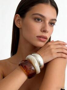 3pcs Set Exaggerated Asymmetrical Resin Semi-Transparent Bracelet, Versatile For Women - Multicolor - View 4