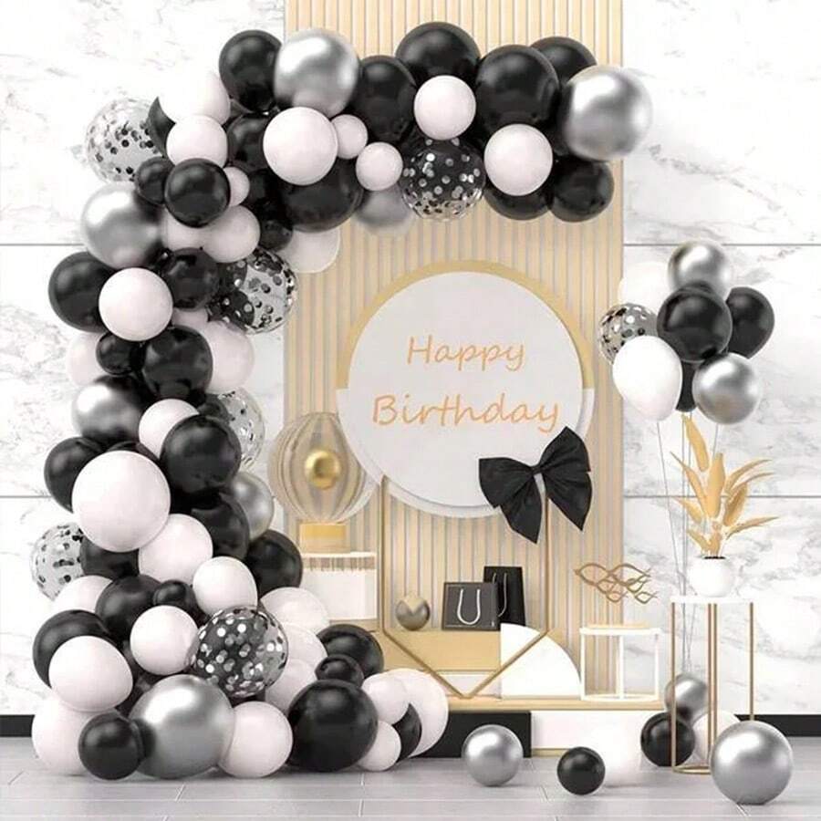 Black White Silver Balloons Arch Kit, 110Pcs Black White Metallic Silver Confetti Balloon Garland Women Engagement Anniversary Graduation Wedding Valentine Bachelor Birthday Supplies - Multicolor - View 1