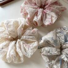 1pc Sweet & Elegant Tie-Dye Floral Embroidered Large Scrunchie, Available In Pink, Blue, Green, Suitable For Ponytail, Bun Hairstyles, Vacation & Daily Wear, Bohemian Chic Accessory Hair Elastics Hair Rubber Bands Hair Rope - Multicolor - View 5