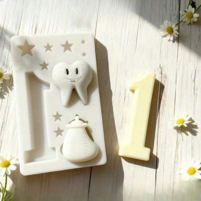 Diy Number 1 First Birthday Cake Decoration Mold - Baby Bottle, Teeth, Star - Fondant Cake Silicone Mold, Featuring Star And Number Designs, Perfect For Chocolate And Cake Decorating