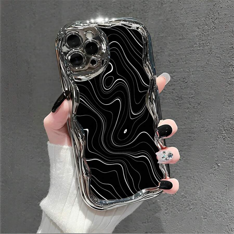 Black White Topo Lines Sk-This Stylish Phone Case Is Compatible With Samsung, Apple, , , , Transsion, , And Honor. Made Of TPU Silicone, It Offers Shock And Drop Protection And A Superior Feel. It's An Ideal Gift For Family, Friends, And Loved Ones, And A Perfect Choice For Valentines Day And Year's Gift. - 銀色 - 查看 1