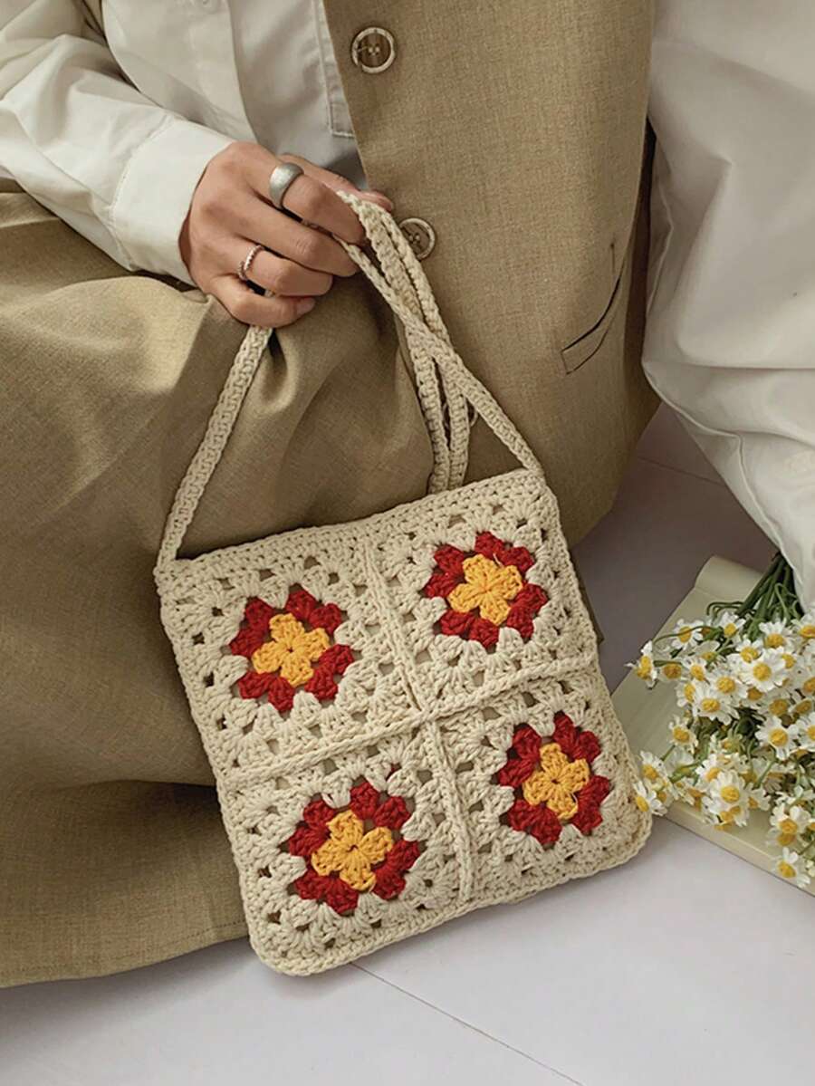 2026新款百搭时尚女士单肩斜挎包，夏季编织包，简约小方包，旅行必备 - 米色 - 查看 1