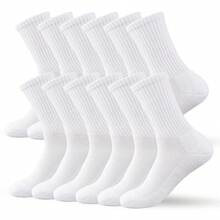 12 Pairs Cotton Cushion Crew Socks With Arch Support And Mesh Cotton Blend Athletic Sports Workout Running Socks Comfort Cozy Sweat-Absorbing Anti-Slip Comfy Value Pack - 白色长筒袜带足弓支撐和網眼 - 查看 2