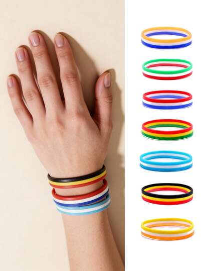 2/10条装经典条纹硅胶手环 – 复古国旗配色腕带，男女通用