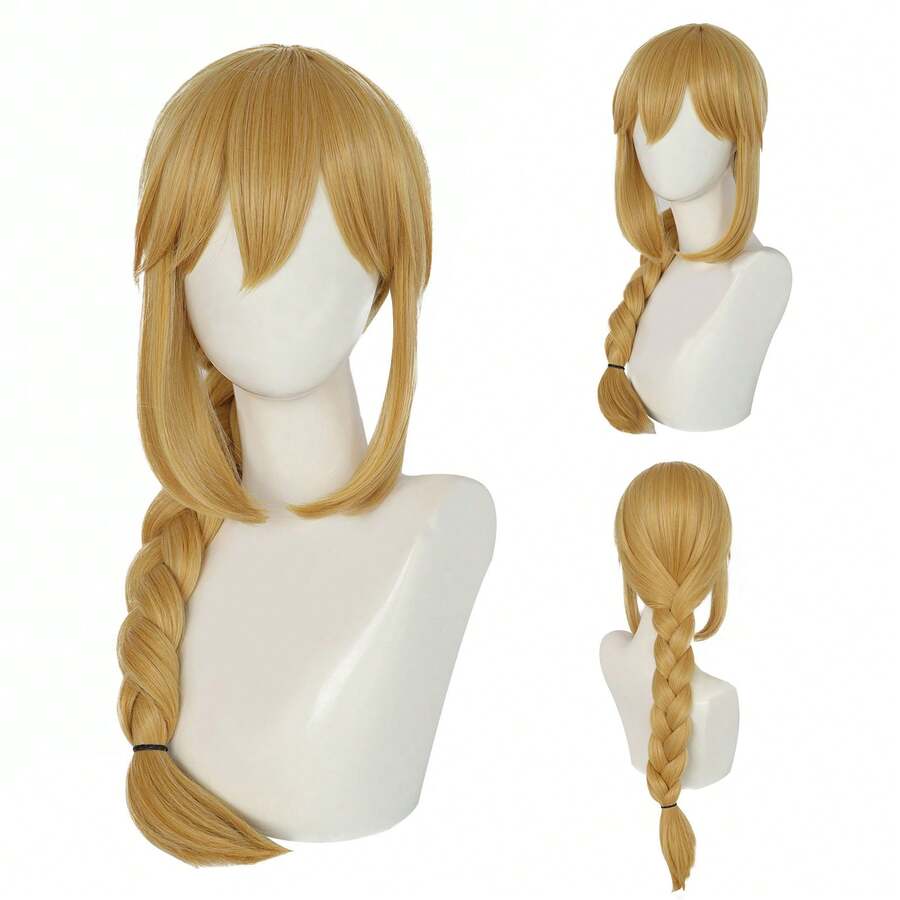 Light Golden Long Braided Wig With Natural Bangs, Suitable For Mori ...