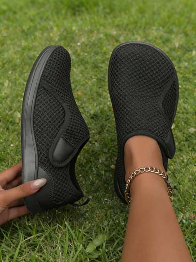 Giày thể thao đế rộng, màu trơn, chất liệu vải thường ngày, có khóa dán, dành cho nữ, dáng rộng, thích hợp đi chân trần ở phòng tập, nhà, mùa xuân/hè.