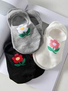 5 Pairs Women Floral Pattern Invisible Socks, Comfortable Breathable Suitable For All Seasons, Random Colors - Multicolor - View 5