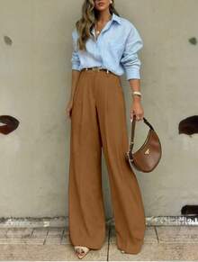 Straight-Leg, Wide-Legged Suit Trousers. Floor-Length. - Multicolor - View 2