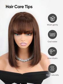 jessie's wig Jessie's 無膠直髮波波頭 4x4 蕾絲前緣無縫人髮假髮 預拔髮 預剪 預打結 預造型 波波頭假髮 180% 密度 8-14 英吋 4# 巧克力棕 - S4 - 查看 11