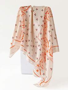 1pc Versatile Faux Silk Printed 90cm Square Scarf, Satin Neck Wrap Shawl, Cooling For Spring/Summer - Multicolor - View 6