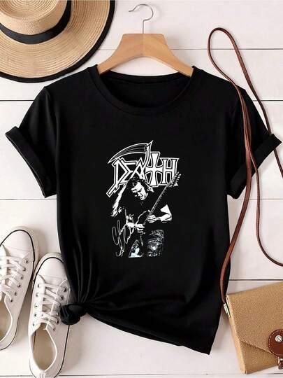 Women T-Shirt Print Chuck Schuldiner Death Shirt Short Sleeve LI71