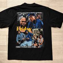 Friday Damn1995 Movie Unisex 90s Hiphop Rap Graphic Print Round Neck Casual Short Sleeve T-Shirt Tees Women Tops, Oversized Y2K Streetwear TeeUnisex Premium Cotton Crew Neck Tee - Classic Fit For Everyday Comfort, Vintage T Shirts - 黑色5 - 查看 1