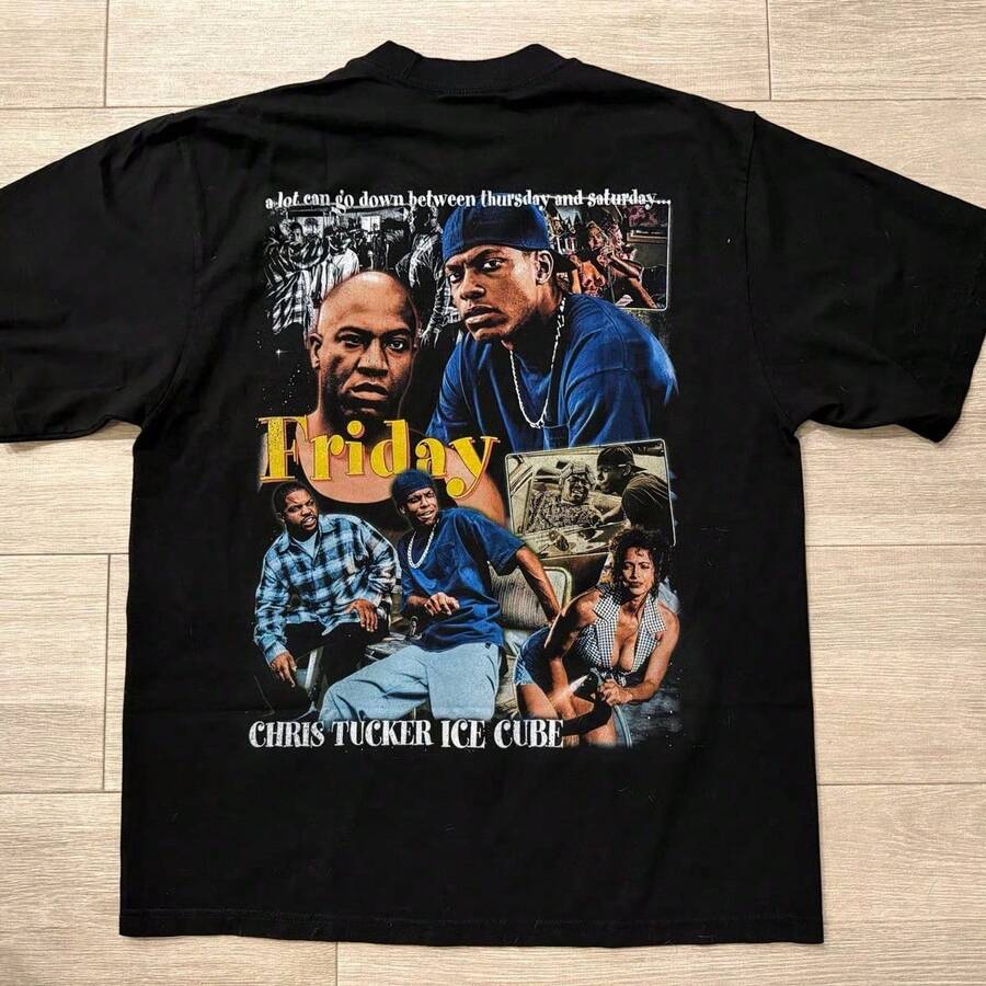 Friday Damn1995 Movie Unisex 90s Hiphop Rap Graphic Print Round Neck Casual Short Sleeve T-Shirt Tees Women Tops, Oversized Y2K Streetwear TeeUnisex Premium Cotton Crew Neck Tee - Classic Fit For Everyday Comfort, Vintage T Shirts - 黑色5 - 查看 1