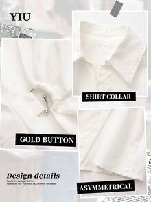 Chemise blanche à manches longues et à manches bouffantes, col chemise, design taille cintrée, ourlet asymétrique, pour un port décontracté, marque YIU - Blanc - Voir 6