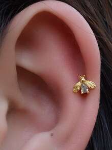 1 Peça Brinco de Ponto Exquisito Banhado a Ouro 18K com Zircônia Cúbica em Formato de Abelha Miniatura, Brinco de Cristal Animal Unissex, Brinco de Cartilagem de Costas Planas Hipoalergênico, Adequado para Orelhas Sensíveis de 20G 8mm - Um par de brincos redondos de zircônia em formato de abelha. - Visão 1