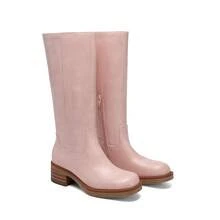 Womens Square Toe Chunky Block Heel Knee High Boots Banana Campus Boots For Women Casual Comfortable Low Heel Side Zipper Riding Tall Boots - 粉色 - 查看 9