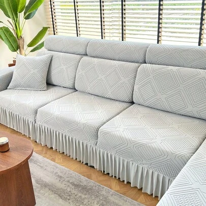 1pc Jacquard Velvet Stretch Sofa Cushion Cover, Living Room Elastic Sofa Slipcover, Home Decor