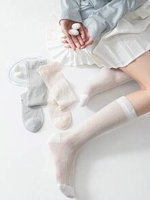1 par de calcetines largos y transparentes de mujer de seda de morera con volantes en el bajo, transpirables para uso diario en primavera y verano - Multicolor - Ver 2