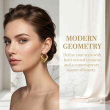 Pendientes cuadrados con un diseño geométrico simple y elegante en oro, que es sustancial y adecuado para que las mujeres los usen a diario - Pendientes - Ver 10