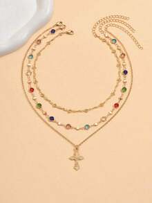 1pc Fashionable Elegant Virgin Mary Embossed Y-Shape Long Necklace, Vintage Religious Cross Pendant Sweater Chain For Women, Suitable For Daily Wear And Gatherings - 彩色 - 查看 4