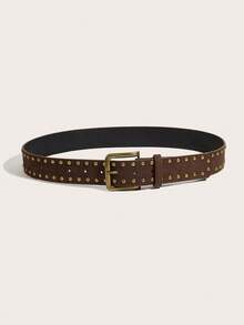 1pc Women's Floral Print Solid Color Casual Punk Retro Party Cute Sexy Street Elegant PU Leather Casual Versatile Ruffled Buckle Belt, Suitable For All Seasons - Coffee - View 3