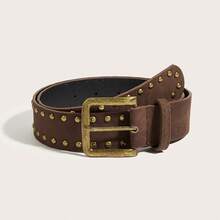 1pc Women's Floral Print Solid Color Casual Punk Retro Party Cute Sexy Street Elegant PU Leather Casual Versatile Ruffled Buckle Belt, Suitable For All Seasons - Coffee - View 7