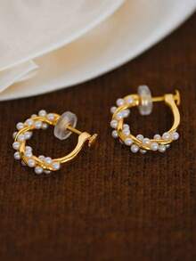 1 Pair Fashion New Faux Pearl Integrated Earrings For Women, Clip-On Spiral Earrings Without Piercing, Suitable For Daily Wear - Ear Clip - View 10