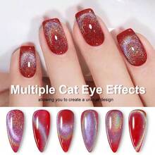 LIMEGIRL Juego de 6 esmaltes de uñas de gel con efecto ojo de gato arcoíris, con brillo holográfico, para desprender con remojo, para manicura DIY y salón, con luz UV LED - Multicolor - Ver 6